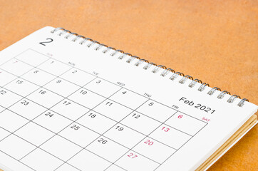 February 2021 Calendar desk for organizer to plan and reminder.