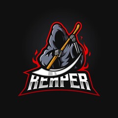 Reaper mascot logo design vector with modern illustration concept style for badge, emblem and t-shirt printing. Grim reaper illustration for e-sport
