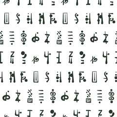 Alien alphabet symbols black and white vector seamless pattern. Design for web and mobile app.