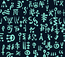 Alien hieroglyphics seamless pattern, isolated vector illustration. Design for web and mobile app.