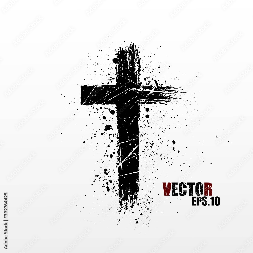 Poster vector cross grunge style.black paint,spray,splatter,ink blobs,brush stroke.