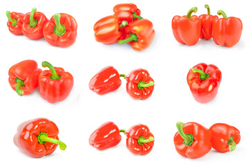 Group of bell peppers over a white background