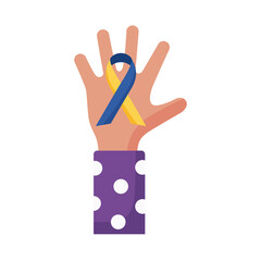 down syndrome campaign ribbon in hand human flat style icon
