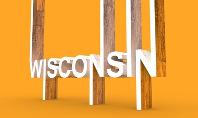 Image relative to USA travel. Wisconsin state name in geometry style design. Creative vintage typography poster concept. 3D rendering