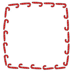Vector Frame is made of candy cane. Hand drawn sweet New Year and Christmas backgrounds, borders, decorations. For greeting cards, invitations, photo, xmas design