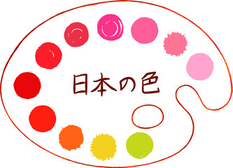 パレットに描かれた赤い色の水玉素材【セット】／画像内の文字は「日本の色」という意味の日本語です