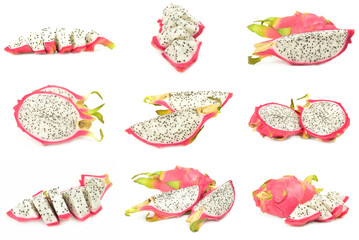 Collection of pitahaya on a isolated white background