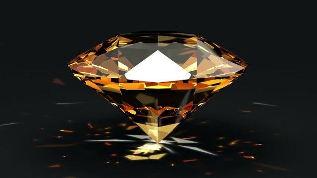 4K Seamless Looping Animation of Orange Diamond Rotation with Light Effect 