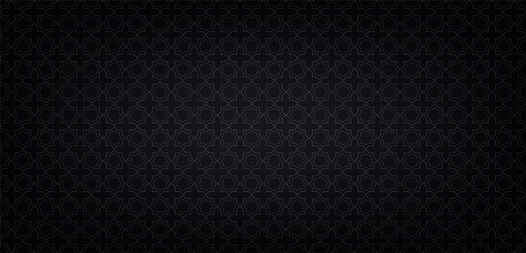 Black background decorated with abstract polygon line pattern. Dark texture decor of geometric for wallpaper, backdrop, background for your graphic.  Ornamental graphic pattern. Vector illustration.