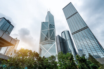 Street View of Hong Kong and glass of skyscrapers