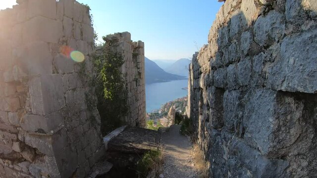 Walking at Fortifications of Kotor, fortress of St. John (St. Ivan), Montenegro