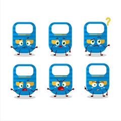 Cartoon character of blue baby appron with what expression