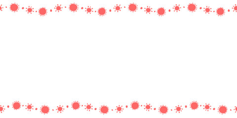 Background, frame, border from molecules, cells of virus, bacteria. Horizontal top and bottom edging, border on theme of Pandemic, epidemic covid-19, quarantine, vaccination. Vector drawn isolated