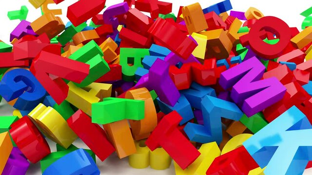 4K Animation of Heap Color Letters Falling on white background. Education Concept