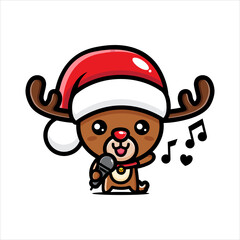 the cute santa reindeer character is singing