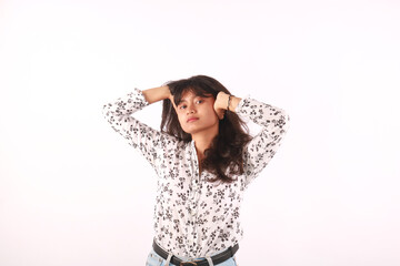 Beauty portrait of female face on white background