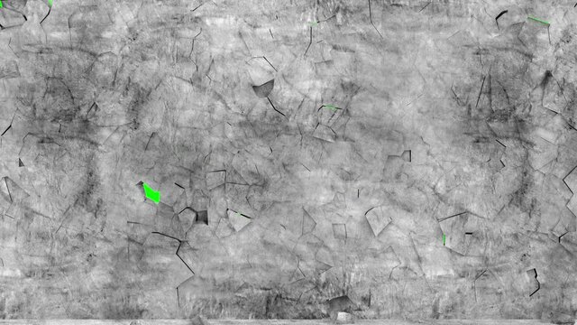 Animation of Grungy Broken Concrete Wall with Green Screen 