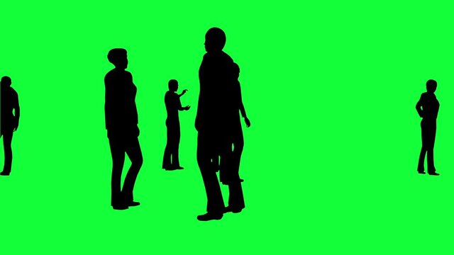 4K Animation of silhouette of people communicate on a green screen or chroma key background