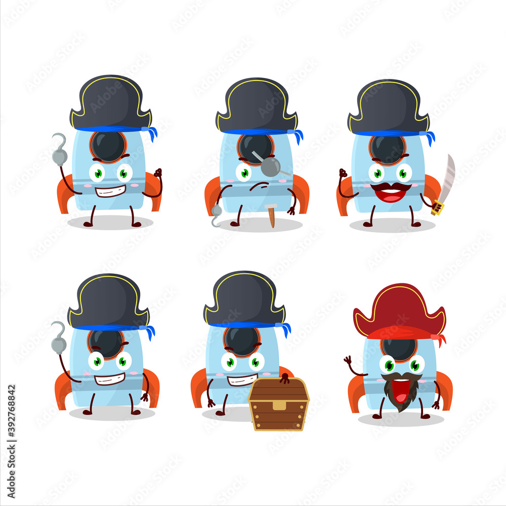 Poster cartoon character of rocket toy with various pirates emoticons