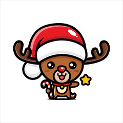 cute santa reindeer character with stars