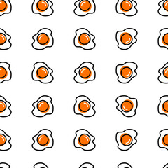 Fried eggs seamless pattern background, Scrambled eggs. Breakfast background