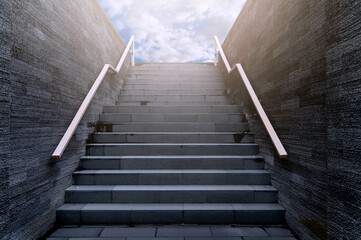 Front view architecture of staircase rises to the sky. Stairway to heaven - Outdoor modern...