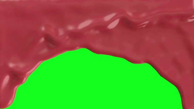 Ketchup flows down from the surface on green screen or chroma key background