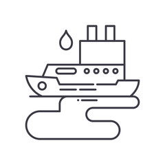 Ship oil spill icon, linear isolated illustration, thin line vector, web design sign, outline concept symbol with editable stroke on white background.