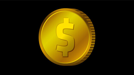 Simplified gold dollar coin against black background