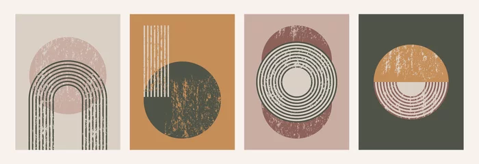  Set of Abstract Art Background in Trendy minimal Style with Simple Shapes - Circles and Stripes. Vector Boho Illustration for Wall art, t-shirt Print, cover, banner, for social media © Sini4ka