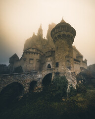 Castle Kreuzenstein in Austria during Autumn on a foggy Morning
