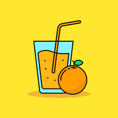 Simple orange juice vector illustration isolated on yellow background. Linear color style of orange juice icon 