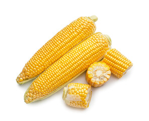 Fresh corn cobs on white background