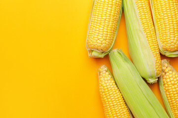 Fresh corn cobs on color background
