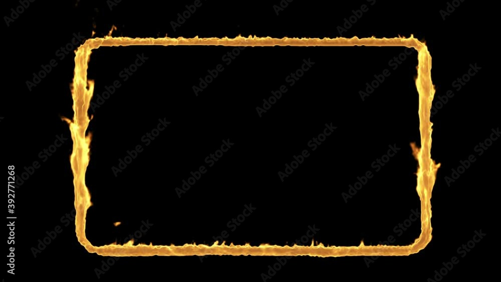 Wall mural empty frame in fire flame on a black background with alpha matte