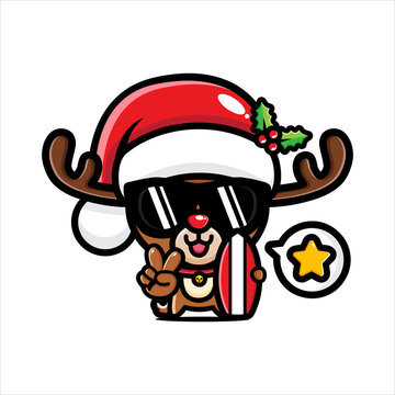 recommend clip art: the cute santa reindeer character becomes a surfer