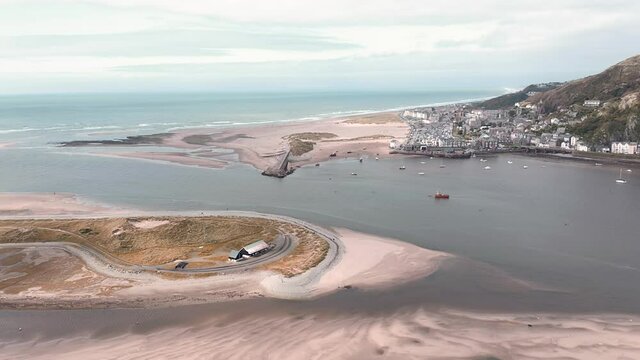 Aerial View over Barmouth Bay in North Wales