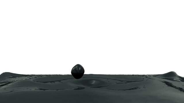 4K Slow Motion Animation of Black or Mineral Oil Crown Splash on Green Screen or Chroma Key background