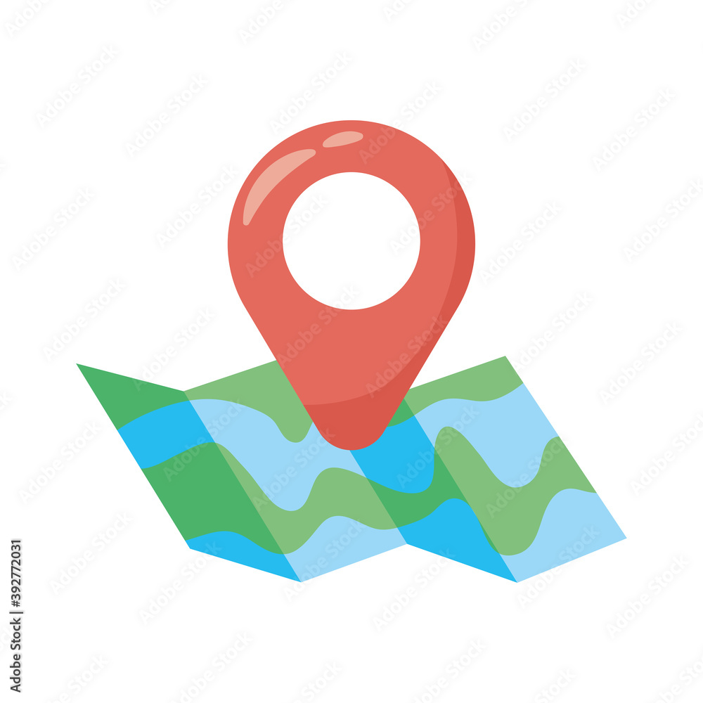 Poster paper map with pin location flat style icon