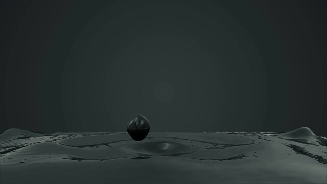 4K Slow Motion Animation of Black or Mineral Oil Crown Splash on dark background