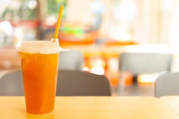 cup of fresh lemon tea in a restaurant with copy space horizontal composition