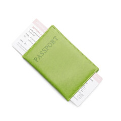 Fototapeta premium Passport with boarding pass on white background