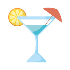tropical cocktail cup with umbrella flat style icon