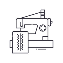 Sewing machine symbol icon, linear isolated illustration, thin line vector, web design sign, outline concept symbol with editable stroke on white background.