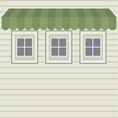 Flat Design Side View Home Wall Window and Awnings Roof Vector Illustration.