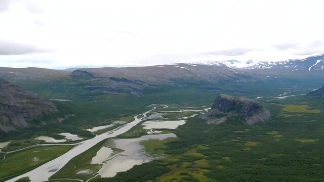 view over rapadalen in lappland sweden along kungsleden, beautiful view over milkwater