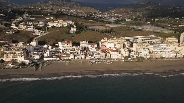 Axarquia beach in Costa del Sol, M&aacute;laga, Andalusia, Spain. Aerial view of the shore and houses