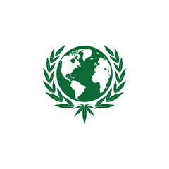 vintage globe with marijuana leaves wreath vector icon