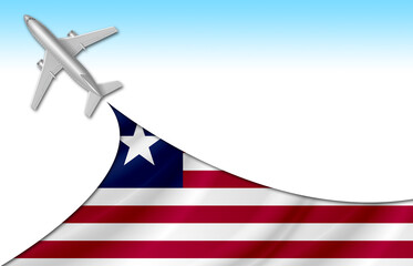 3d illustration plane with Liberia flag background for business and travel design