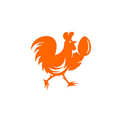 simple modern playful running chicken holding an egg vector icon